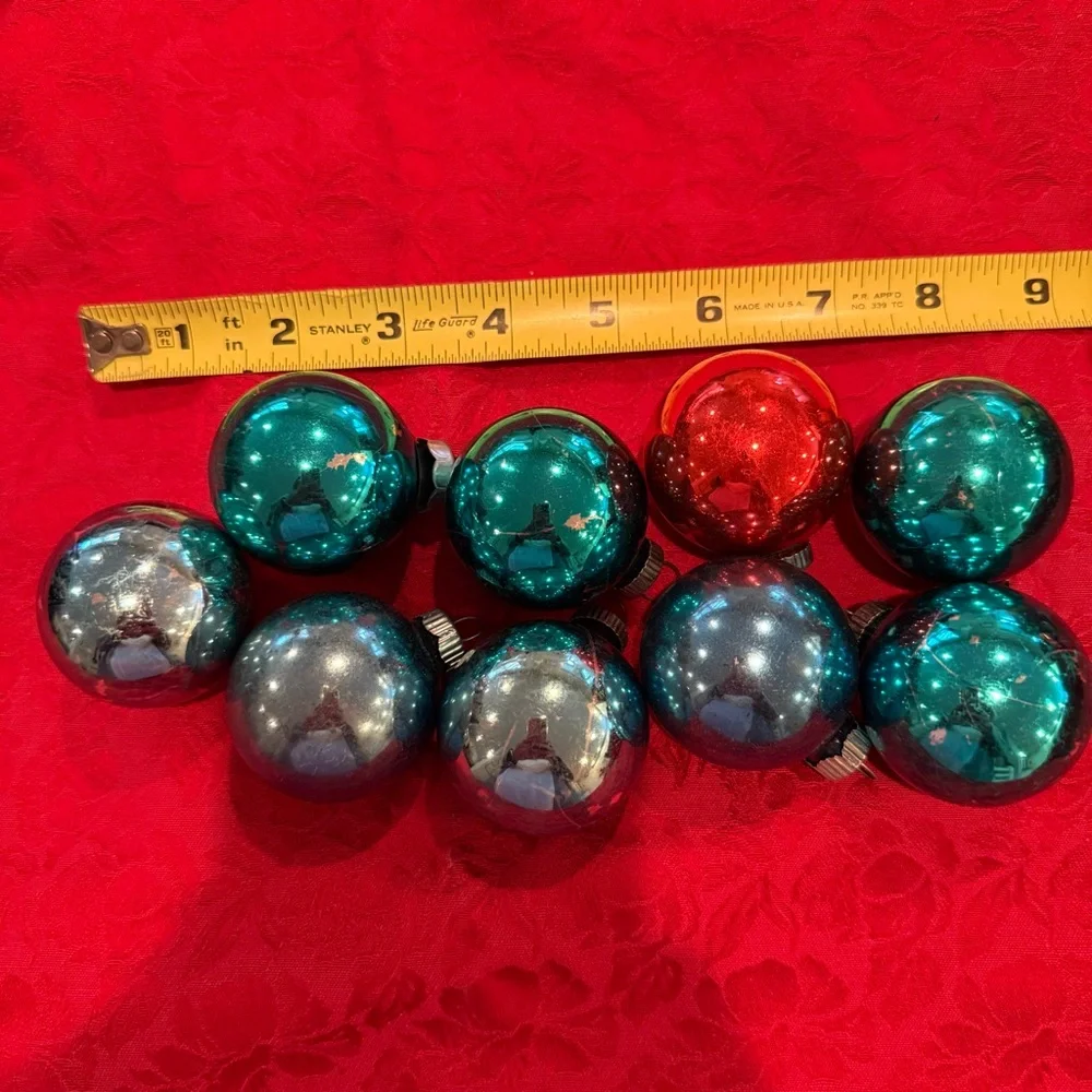 Vintage 9 Shiny Brite Christmas Ornaments Green Blue